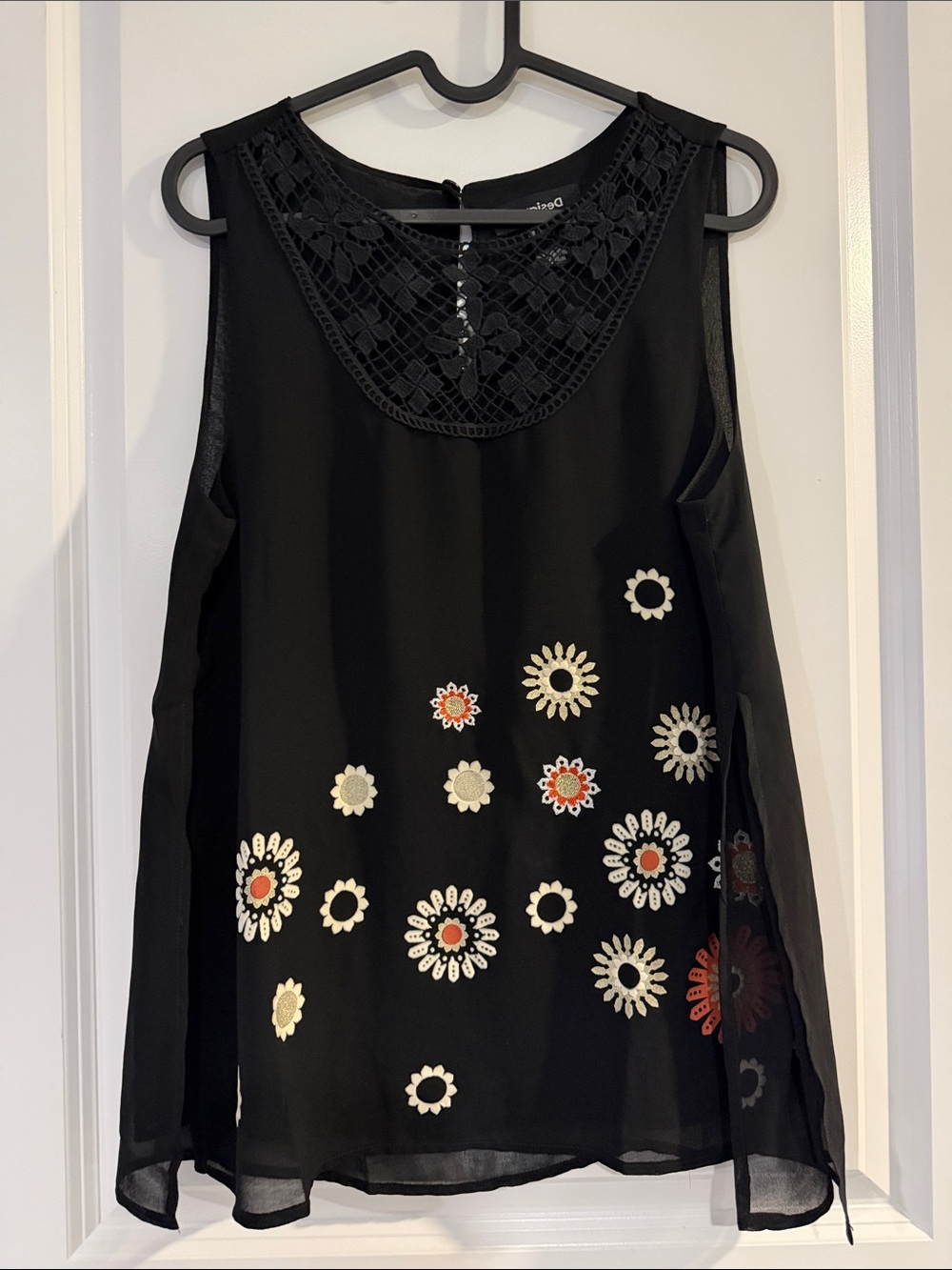 Desigual Sleeveless Floral Embroidered Chiffon Top - #360
